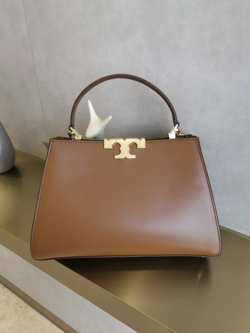 Tory Burch Tan Leather Structured Top-Handle Satchel